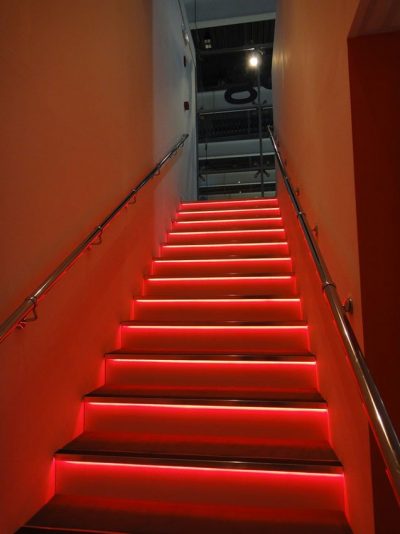 Red 4.8W LED tape used on entrance stairs