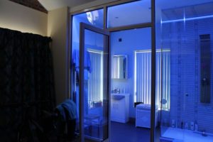 Ensuite LED bathroom in blue