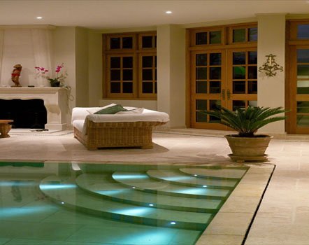 Pool steplights controlled by Lutron