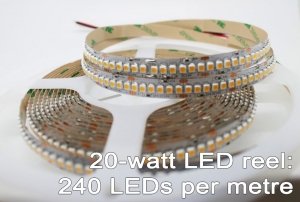 20-watt LED strip lights unlit (240 LEDs per metre)