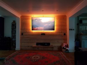 This TV is backlit by 10-watt RGBW LED strip lights