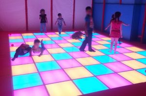 Children's dancefloor using RGB LED lightboxes