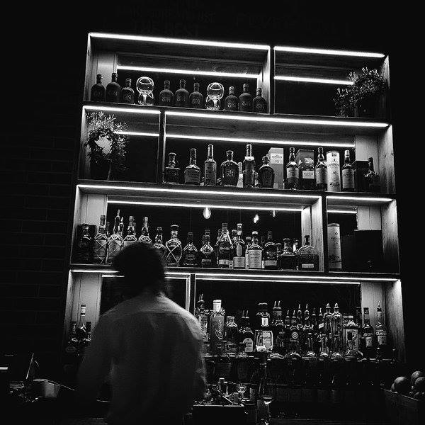 Black and white image of a bar