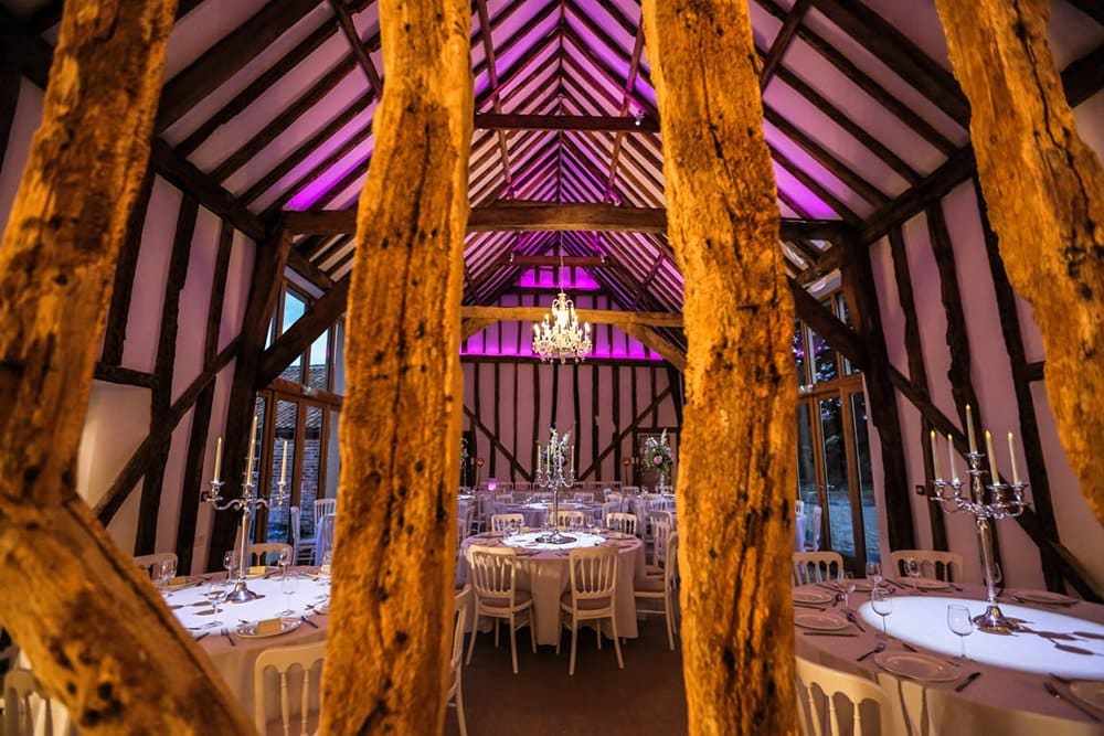 Luxury Barn Wedding venue lit up using LED Tape rustic